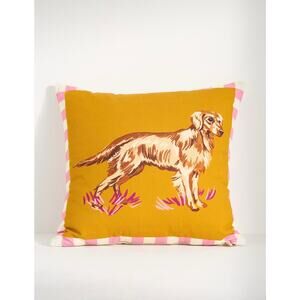 Anthropologie Golden Retriever Portabello Cotton Printed Icon Pillow
